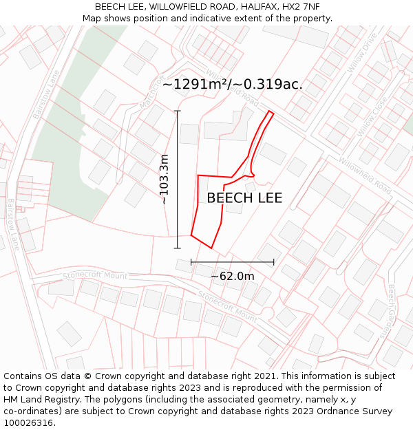 BEECH LEE, WILLOWFIELD ROAD, HALIFAX, HX2 7NF: Plot and title map