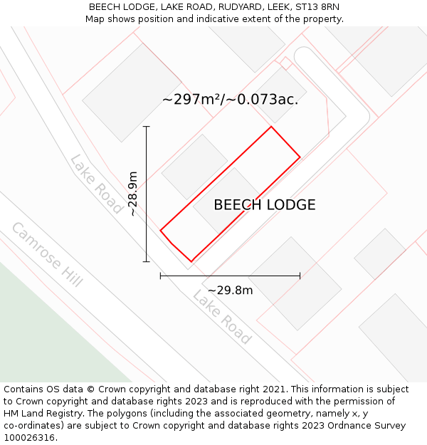 BEECH LODGE, LAKE ROAD, RUDYARD, LEEK, ST13 8RN: Plot and title map