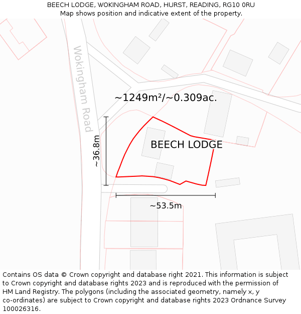 BEECH LODGE, WOKINGHAM ROAD, HURST, READING, RG10 0RU: Plot and title map