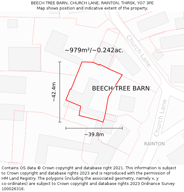 BEECH TREE BARN, CHURCH LANE, RAINTON, THIRSK, YO7 3PE: Plot and title map