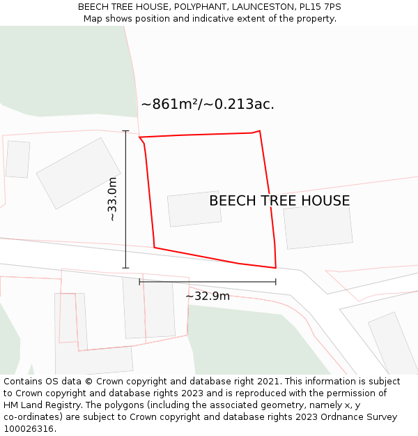 BEECH TREE HOUSE, POLYPHANT, LAUNCESTON, PL15 7PS: Plot and title map