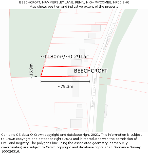 BEECHCROFT, HAMMERSLEY LANE, PENN, HIGH WYCOMBE, HP10 8HG: Plot and title map