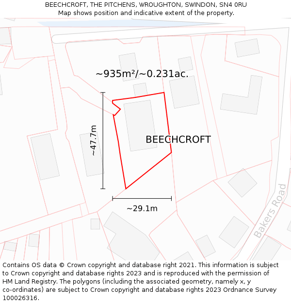 BEECHCROFT, THE PITCHENS, WROUGHTON, SWINDON, SN4 0RU: Plot and title map