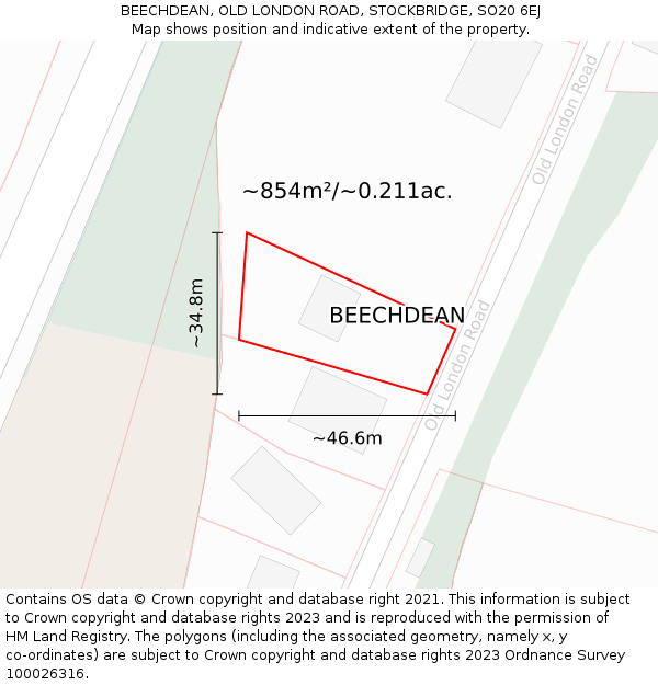 BEECHDEAN, OLD LONDON ROAD, STOCKBRIDGE, SO20 6EJ: Plot and title map