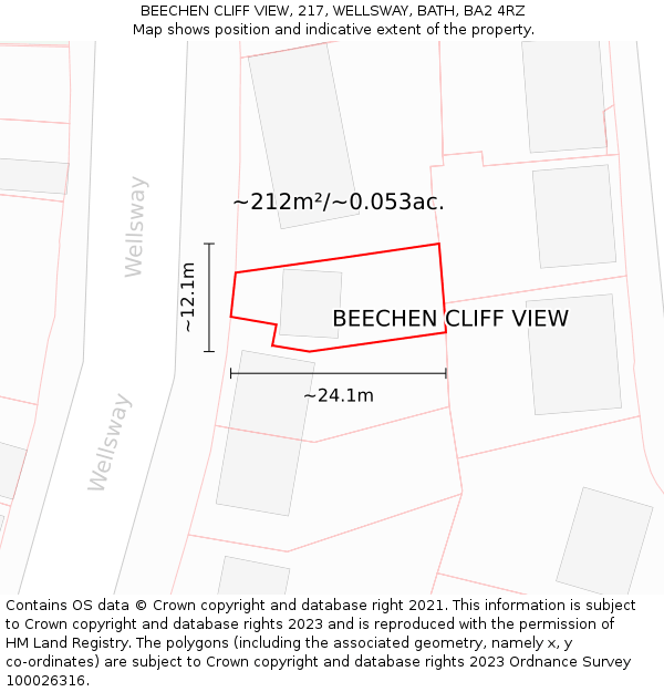 BEECHEN CLIFF VIEW, 217, WELLSWAY, BATH, BA2 4RZ: Plot and title map