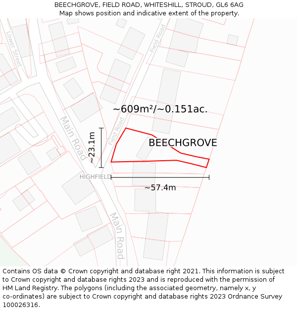 BEECHGROVE, FIELD ROAD, WHITESHILL, STROUD, GL6 6AG: Plot and title map