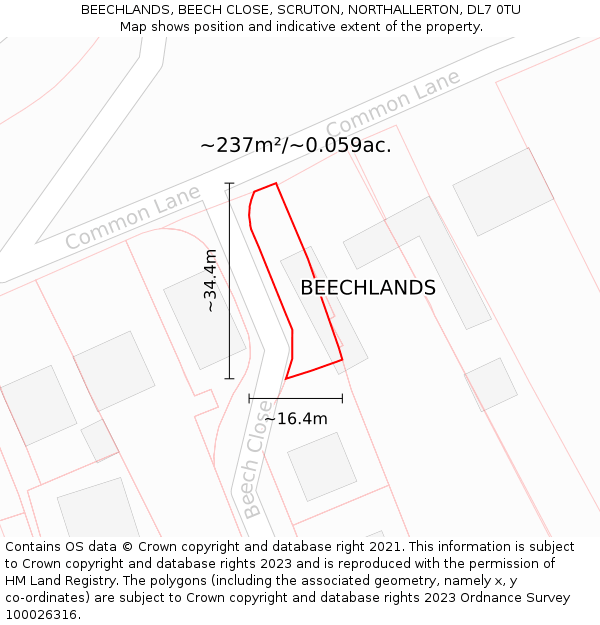 BEECHLANDS, BEECH CLOSE, SCRUTON, NORTHALLERTON, DL7 0TU: Plot and title map