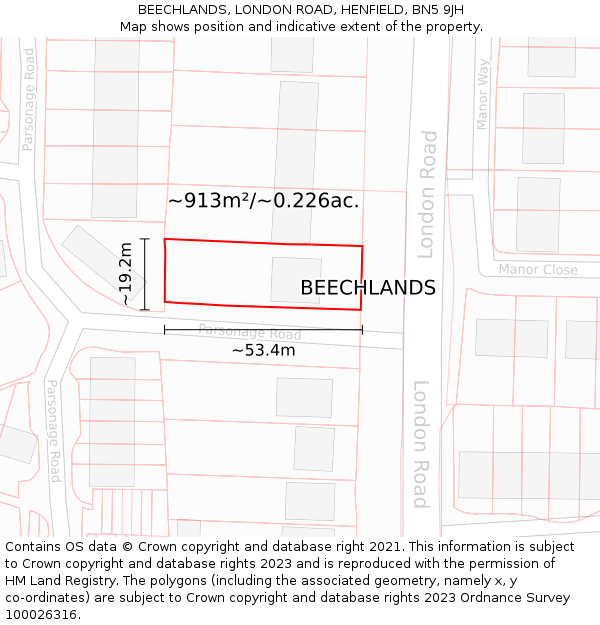 BEECHLANDS, LONDON ROAD, HENFIELD, BN5 9JH: Plot and title map