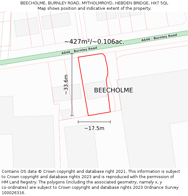 BEECHOLME, BURNLEY ROAD, MYTHOLMROYD, HEBDEN BRIDGE, HX7 5QL: Plot and title map