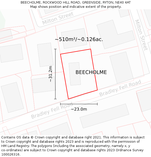 BEECHOLME, ROCKWOOD HILL ROAD, GREENSIDE, RYTON, NE40 4AT: Plot and title map