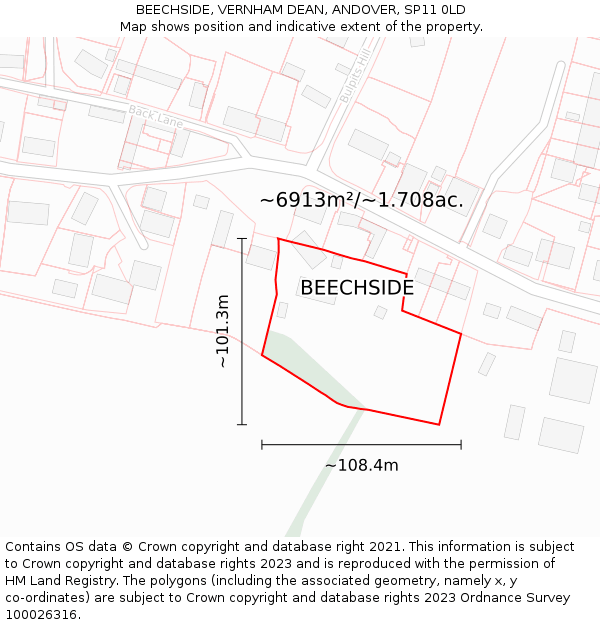 BEECHSIDE, VERNHAM DEAN, ANDOVER, SP11 0LD: Plot and title map