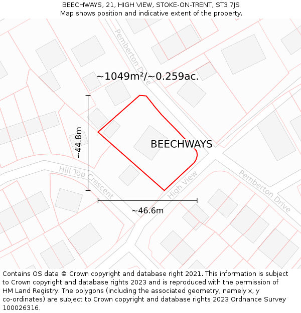 BEECHWAYS, 21, HIGH VIEW, STOKE-ON-TRENT, ST3 7JS: Plot and title map