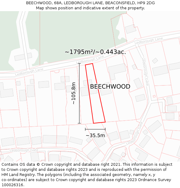 BEECHWOOD, 68A, LEDBOROUGH LANE, BEACONSFIELD, HP9 2DG: Plot and title map