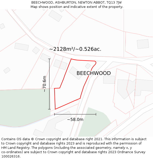 BEECHWOOD, ASHBURTON, NEWTON ABBOT, TQ13 7JW: Plot and title map