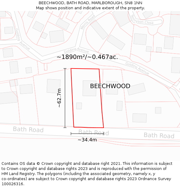 BEECHWOOD, BATH ROAD, MARLBOROUGH, SN8 1NN: Plot and title map