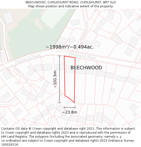 BEECHWOOD, CHISLEHURST ROAD, CHISLEHURST, BR7 5LD: Plot and title map