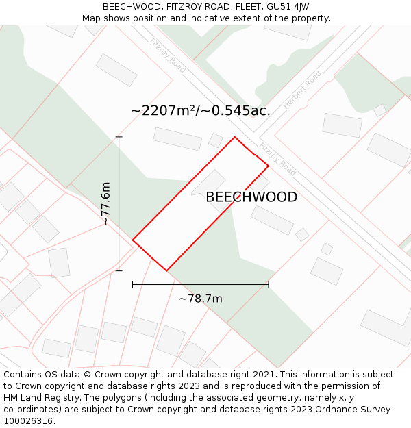 BEECHWOOD, FITZROY ROAD, FLEET, GU51 4JW: Plot and title map