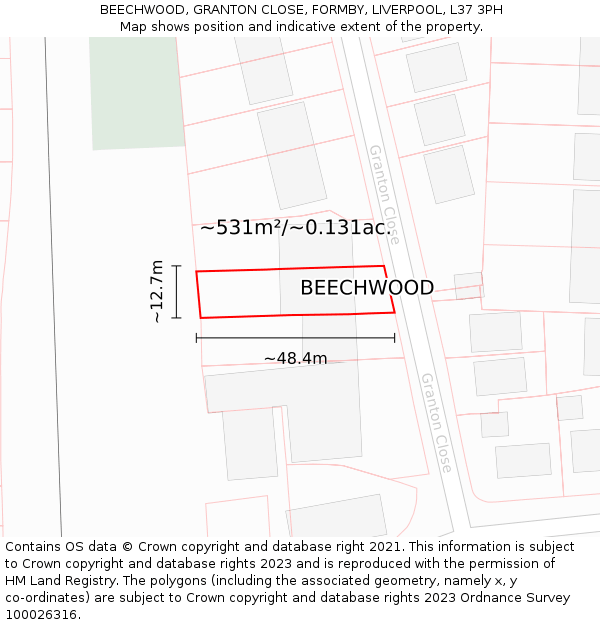 BEECHWOOD, GRANTON CLOSE, FORMBY, LIVERPOOL, L37 3PH: Plot and title map