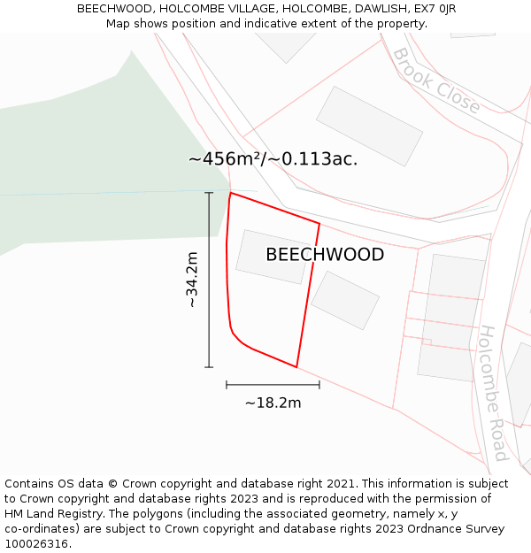 BEECHWOOD, HOLCOMBE VILLAGE, HOLCOMBE, DAWLISH, EX7 0JR: Plot and title map