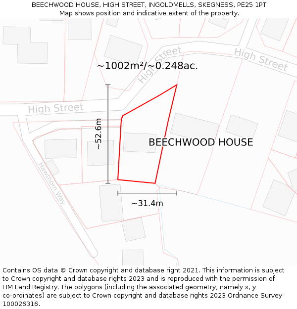 BEECHWOOD HOUSE, HIGH STREET, INGOLDMELLS, SKEGNESS, PE25 1PT: Plot and title map