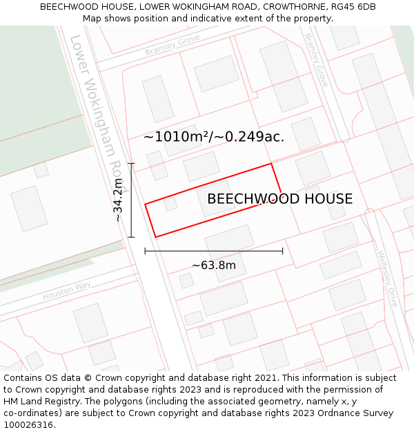 BEECHWOOD HOUSE, LOWER WOKINGHAM ROAD, CROWTHORNE, RG45 6DB: Plot and title map