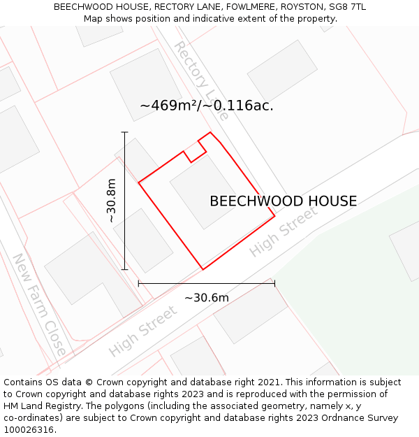 BEECHWOOD HOUSE, RECTORY LANE, FOWLMERE, ROYSTON, SG8 7TL: Plot and title map