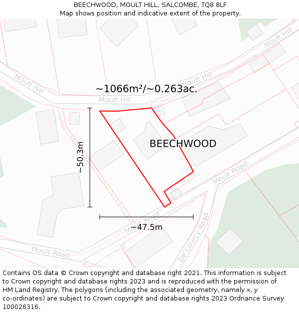 BEECHWOOD, MOULT HILL, SALCOMBE, TQ8 8LF: Plot and title map