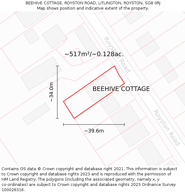 BEEHIVE COTTAGE, ROYSTON ROAD, LITLINGTON, ROYSTON, SG8 0RJ: Plot and title map