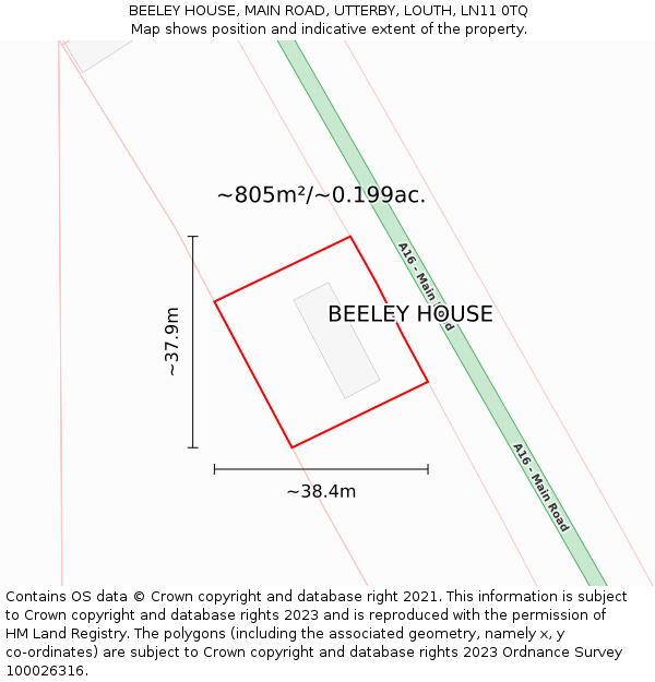 BEELEY HOUSE, MAIN ROAD, UTTERBY, LOUTH, LN11 0TQ: Plot and title map