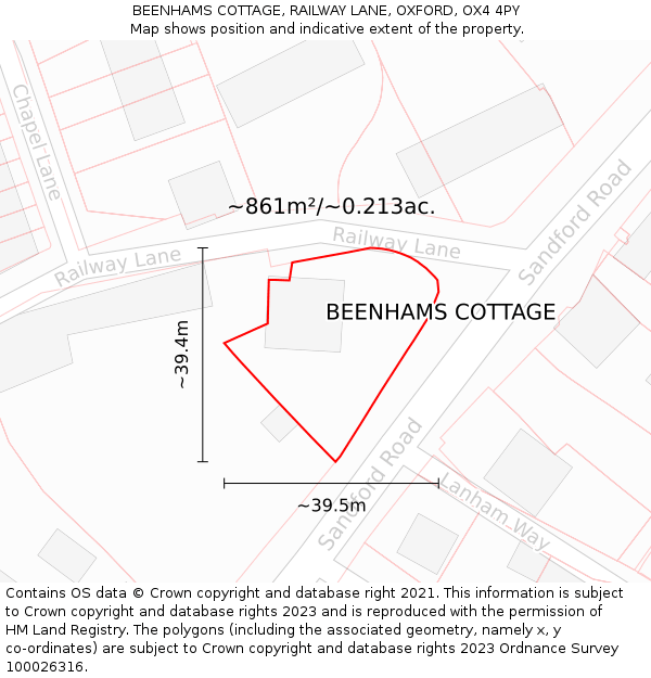 BEENHAMS COTTAGE, RAILWAY LANE, OXFORD, OX4 4PY: Plot and title map