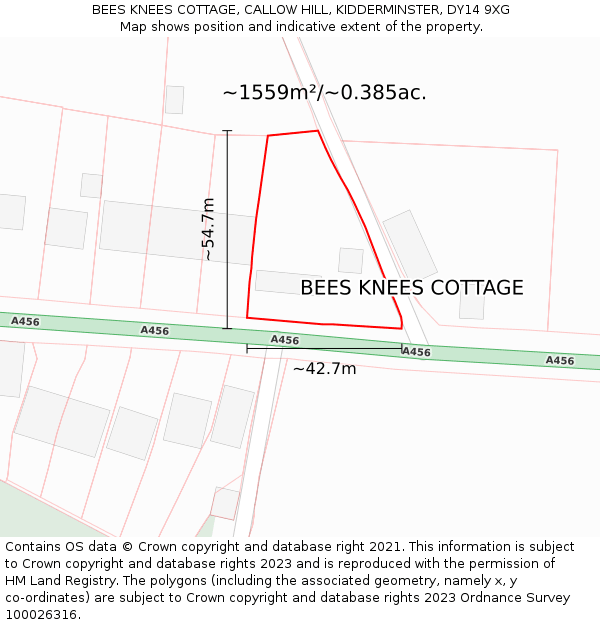 BEES KNEES COTTAGE, CALLOW HILL, KIDDERMINSTER, DY14 9XG: Plot and title map