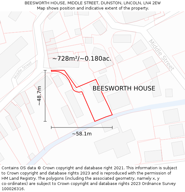 BEESWORTH HOUSE, MIDDLE STREET, DUNSTON, LINCOLN, LN4 2EW: Plot and title map