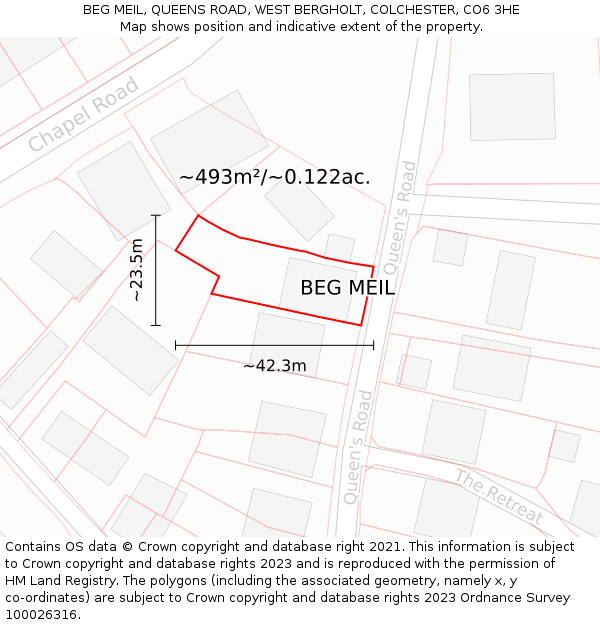 BEG MEIL, QUEENS ROAD, WEST BERGHOLT, COLCHESTER, CO6 3HE: Plot and title map