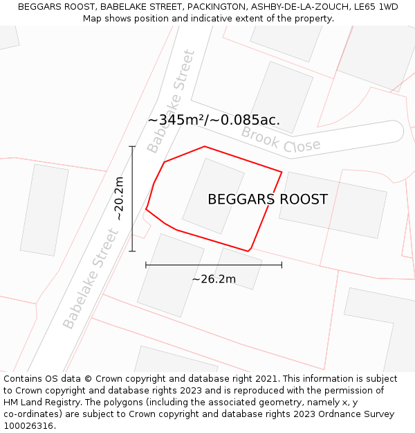 BEGGARS ROOST, BABELAKE STREET, PACKINGTON, ASHBY-DE-LA-ZOUCH, LE65 1WD: Plot and title map