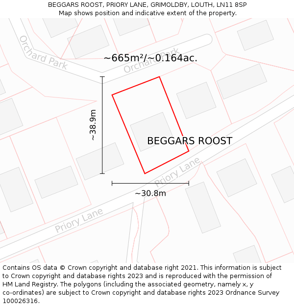 BEGGARS ROOST, PRIORY LANE, GRIMOLDBY, LOUTH, LN11 8SP: Plot and title map