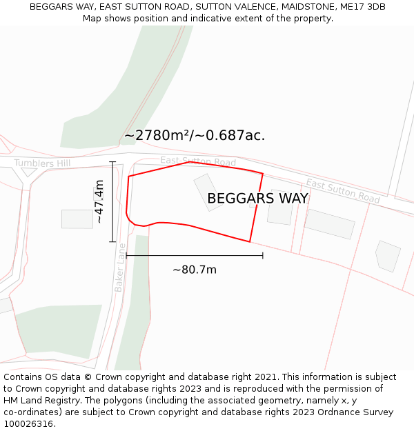 BEGGARS WAY, EAST SUTTON ROAD, SUTTON VALENCE, MAIDSTONE, ME17 3DB: Plot and title map