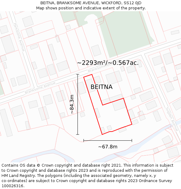 BEITNA, BRANKSOME AVENUE, WICKFORD, SS12 0JD: Plot and title map