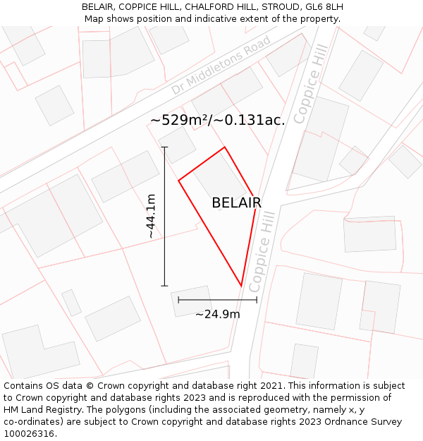 BELAIR, COPPICE HILL, CHALFORD HILL, STROUD, GL6 8LH: Plot and title map