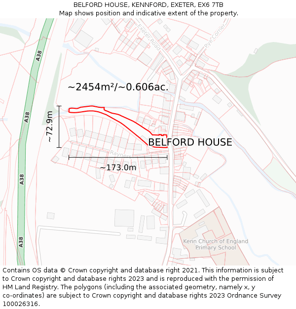 BELFORD HOUSE, KENNFORD, EXETER, EX6 7TB: Plot and title map