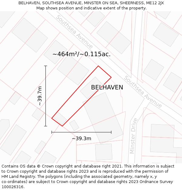 BELHAVEN, SOUTHSEA AVENUE, MINSTER ON SEA, SHEERNESS, ME12 2JX: Plot and title map