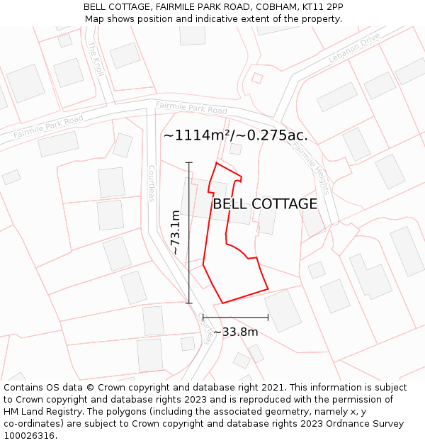 BELL COTTAGE, FAIRMILE PARK ROAD, COBHAM, KT11 2PP: Plot and title map