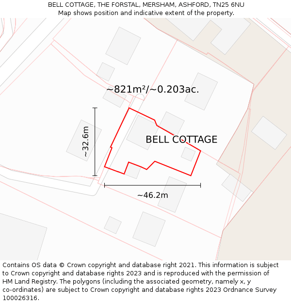 BELL COTTAGE, THE FORSTAL, MERSHAM, ASHFORD, TN25 6NU: Plot and title map