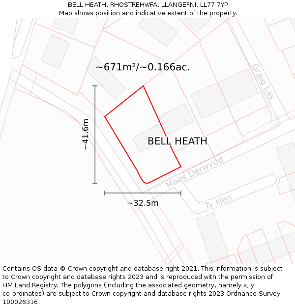 BELL HEATH, RHOSTREHWFA, LLANGEFNI, LL77 7YP: Plot and title map