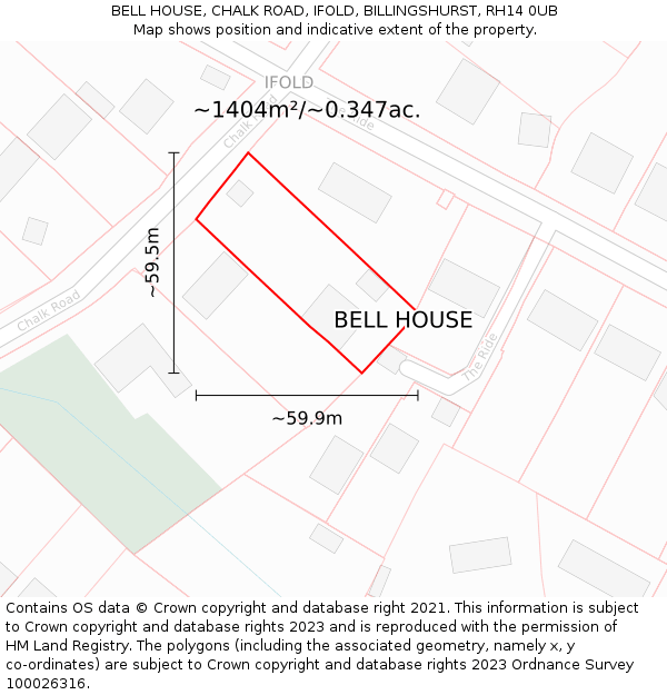 BELL HOUSE, CHALK ROAD, IFOLD, BILLINGSHURST, RH14 0UB: Plot and title map