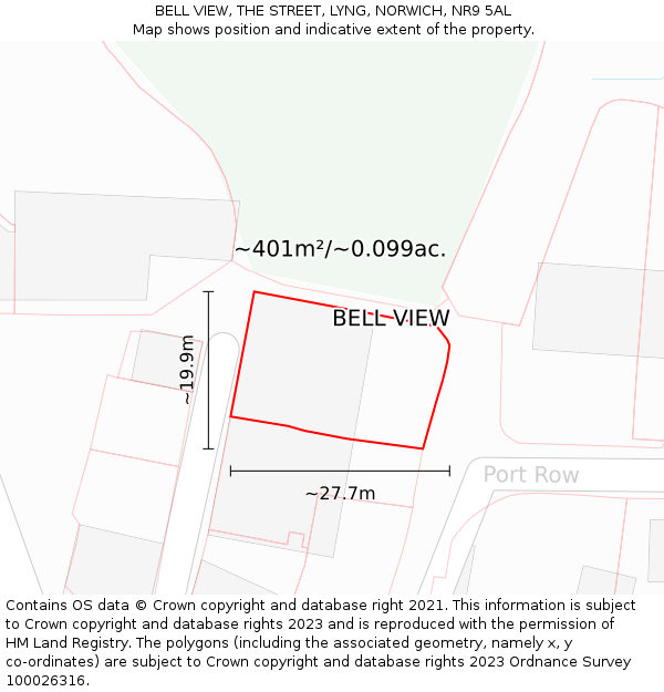 BELL VIEW, THE STREET, LYNG, NORWICH, NR9 5AL: Plot and title map
