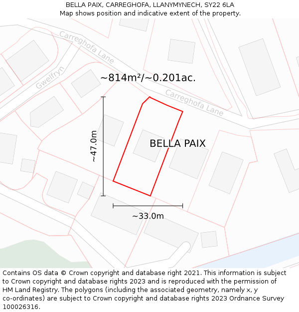 BELLA PAIX, CARREGHOFA, LLANYMYNECH, SY22 6LA: Plot and title map