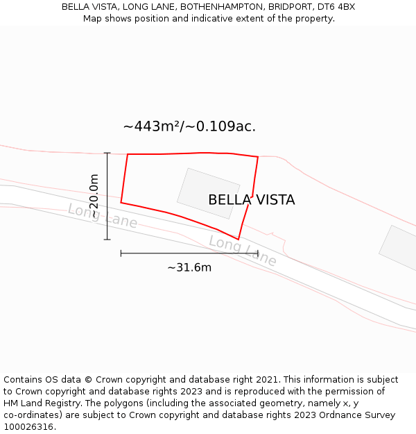 BELLA VISTA, LONG LANE, BOTHENHAMPTON, BRIDPORT, DT6 4BX: Plot and title map