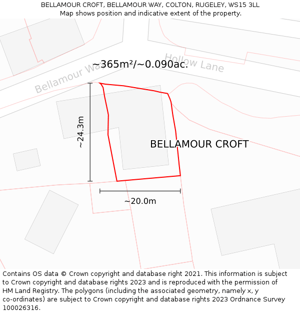 BELLAMOUR CROFT, BELLAMOUR WAY, COLTON, RUGELEY, WS15 3LL: Plot and title map