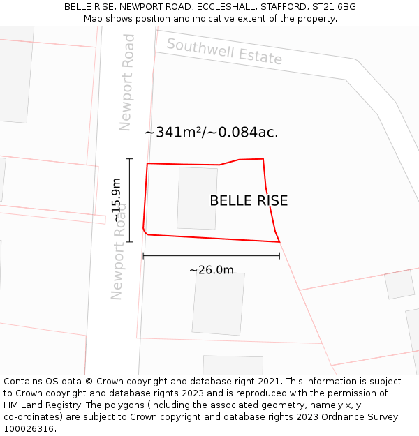 BELLE RISE, NEWPORT ROAD, ECCLESHALL, STAFFORD, ST21 6BG: Plot and title map