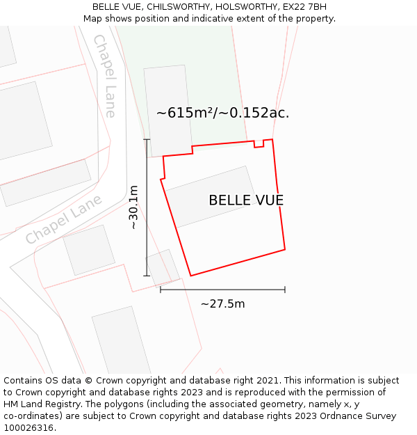 BELLE VUE, CHILSWORTHY, HOLSWORTHY, EX22 7BH: Plot and title map